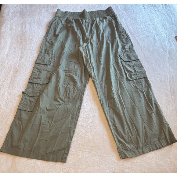 Aerie Wide Leg Cargo 100% Cotton Women’s Pants Size XL Olive NWT Elastic Waist - Picture 1 of 6